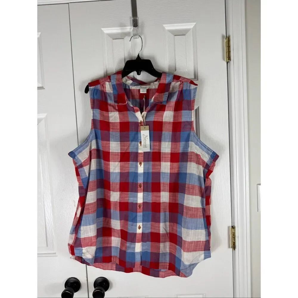NWT Natural Reflections Womens Plaid Blouse Size XXL
